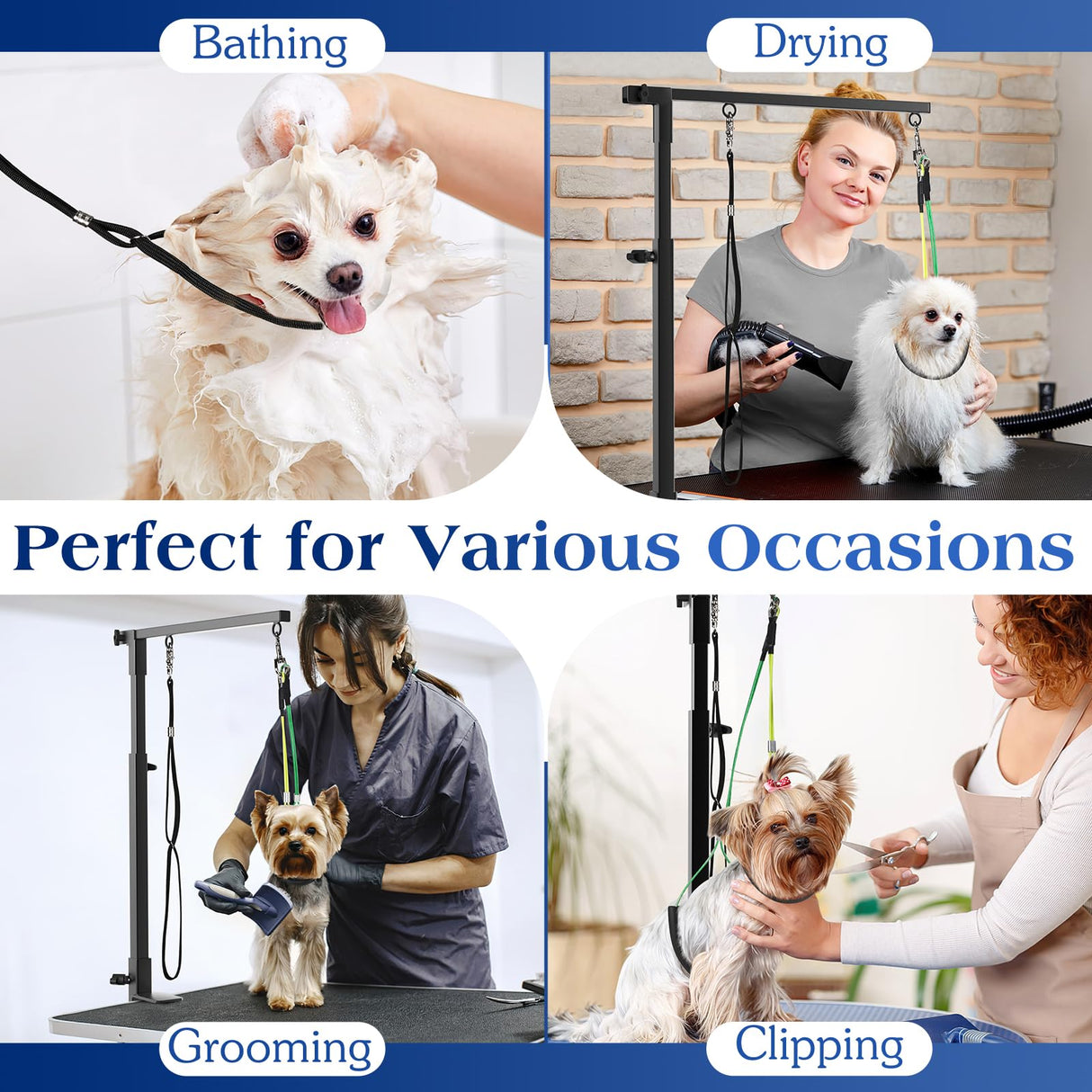 Pawaboo Dog Grooming Table Arm with Clamp, 35" Adjustable Dog Grooming Stand and Free Two No Sit Haunch Holder with Groom Loop, Foldable Home Dogs Groom Tool for Small Medium Pet, Groomer Partner