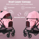 Kicari All-Terrain Dog Stroller for Small to Medium Dogs, Pet Stroller for Dogs & Cats Outdoor Walks, One-Hand Easy Fold, Double-Layer Anti-UV & Waterproof Canopy & Breathable Mesh, Sakura Pink