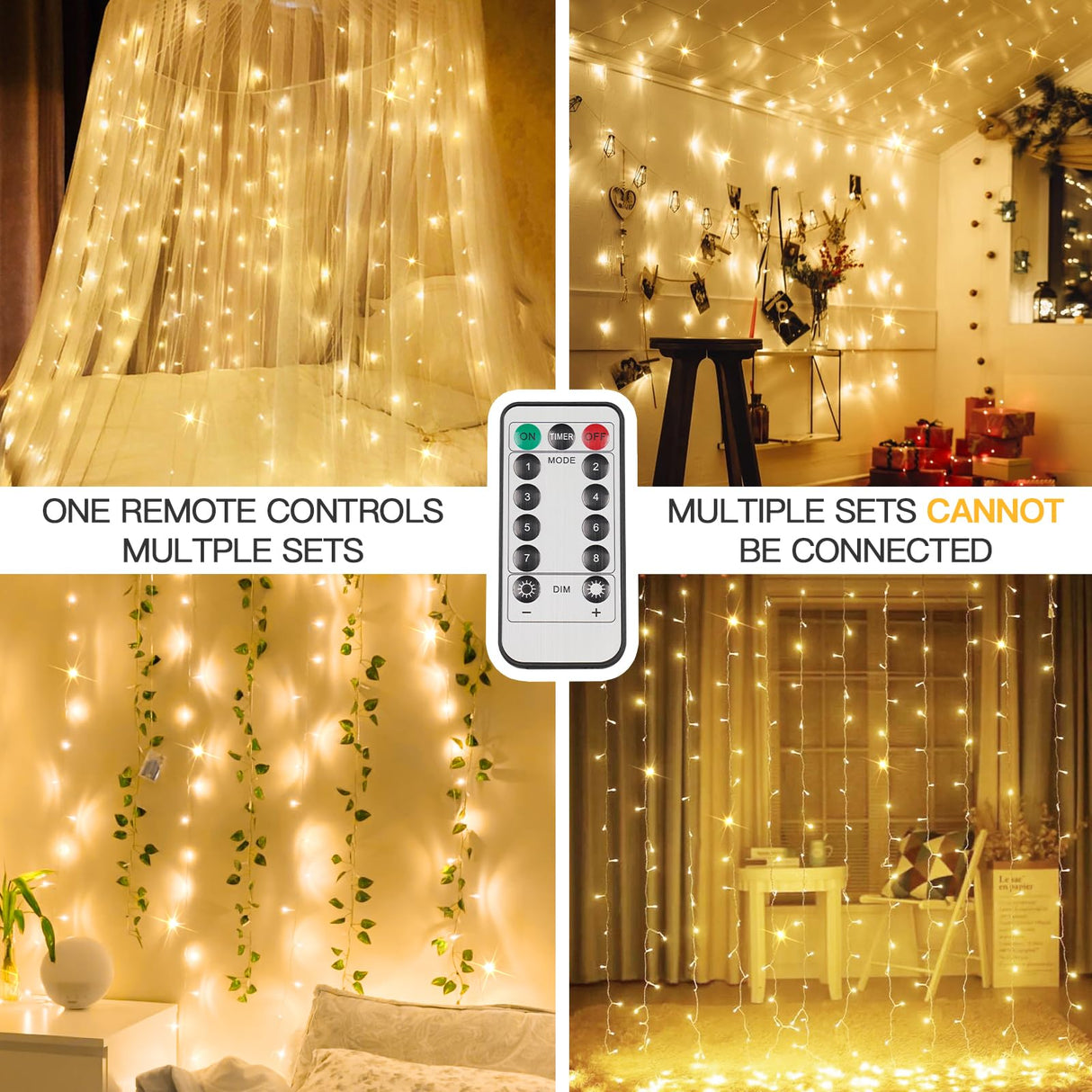 suddus Curtain Lights for Bedroom, 200 Led Hanging String Lights Outdoor, Fairy Curtain Lights Indoor for Dorm, Christmas, Wall, Backdrop, Window, Wedding, Party, Brithday Decor, Warm White