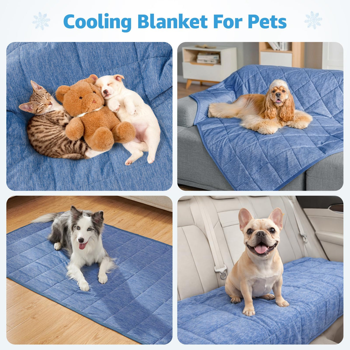 PICK FOR LIFE Cooling Blanket for Dogs, 0.4 Q-MAX Pets Cooling Comforter Throw for Bed Cover, Summer Blanket for Large Dogs Washable, Soft Lightweight Cold Mats for Pet Hot Weathe, 43"×55"/Deep Blue