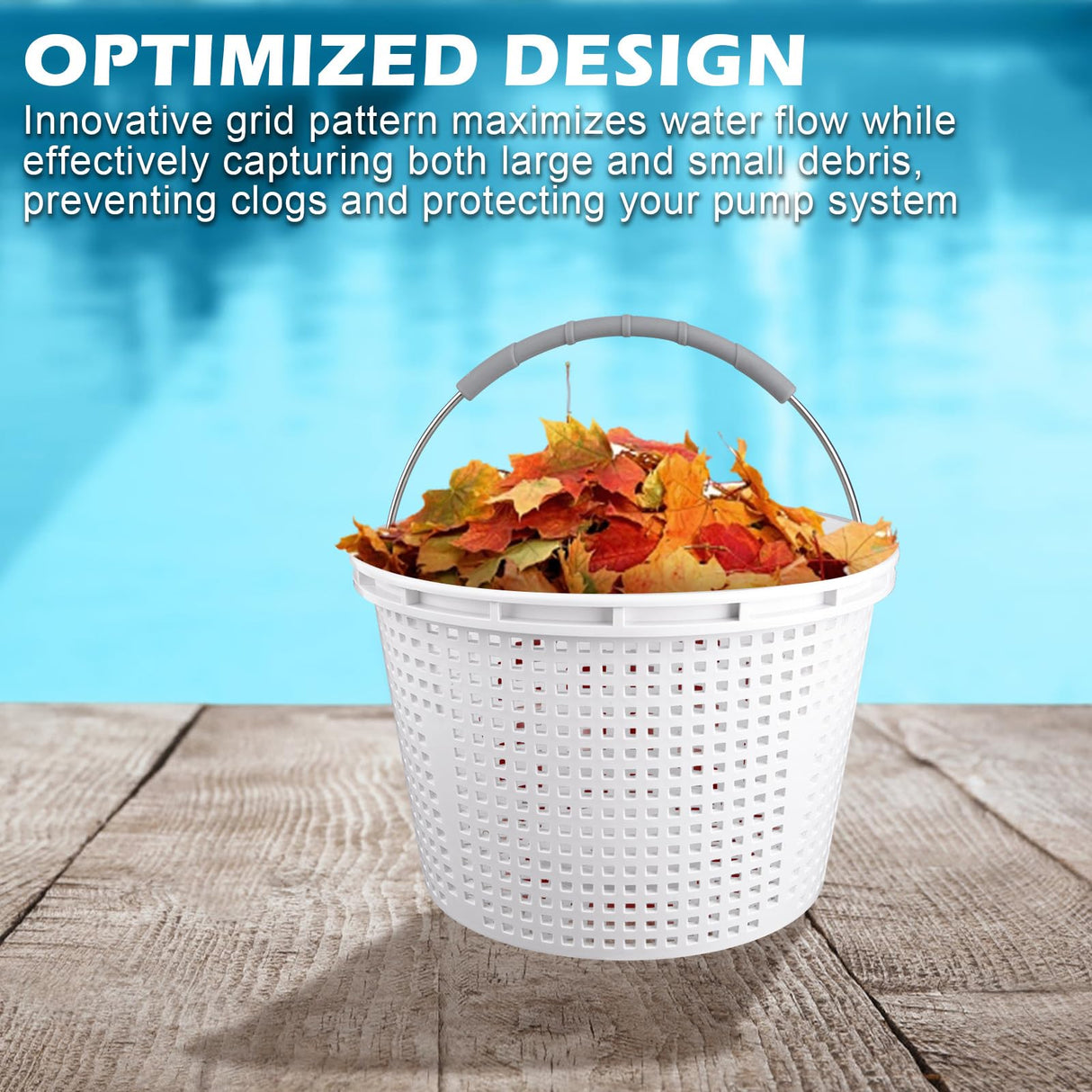ZTTM 8" Pool Skimmer Basket for Inground Pool Compatible with Pentair U-3 Skimmer Basket 08650-0007 and Hayward SP1070 Pool Basket Stainless Steel Handle Rubber Grip & Built in Weighting White 2 Pack