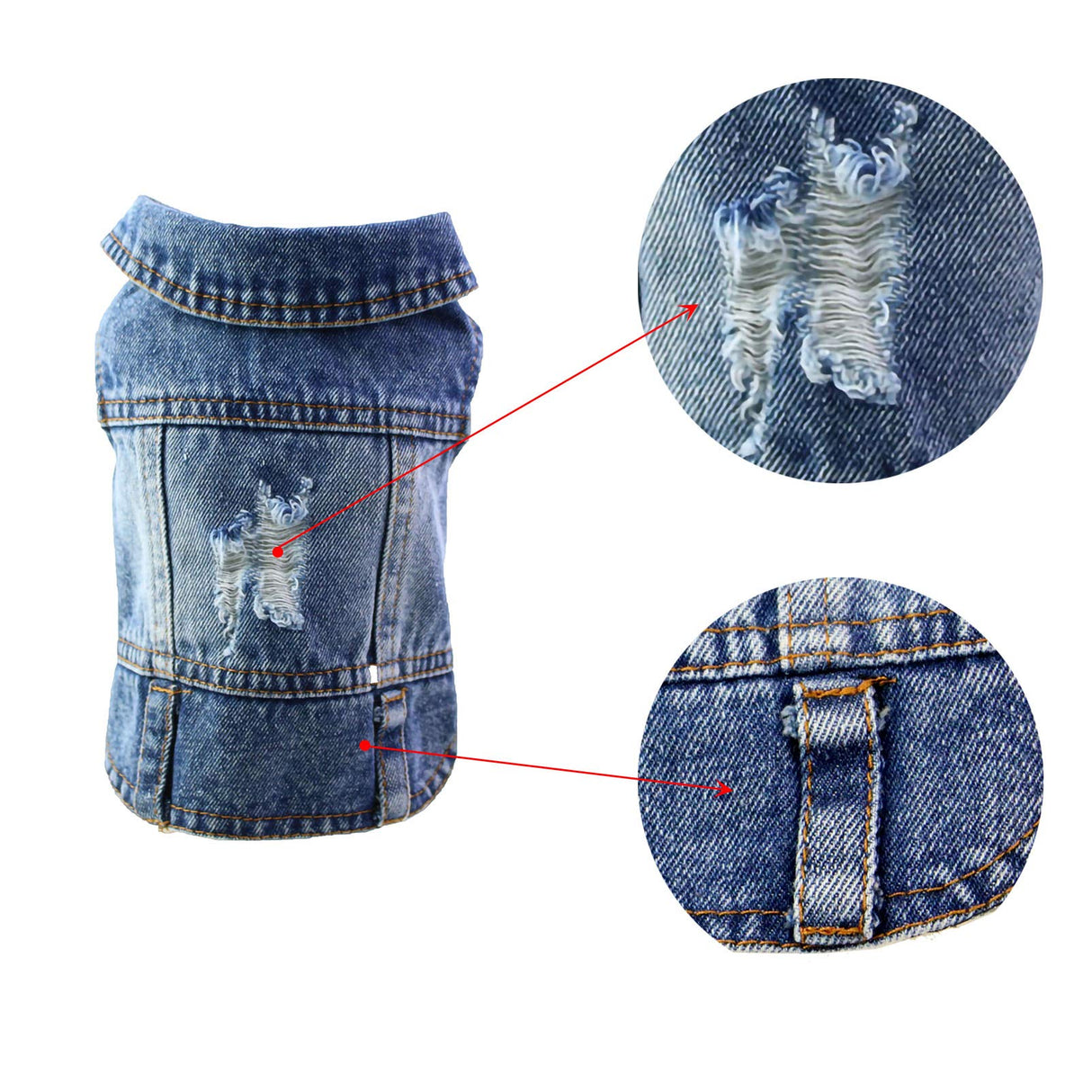 Puppy Denim Dog Jeans Jacket for Small Medium Dogs & Cats - Vintage Washed Lapel Vests with Scratch-Resistant Design