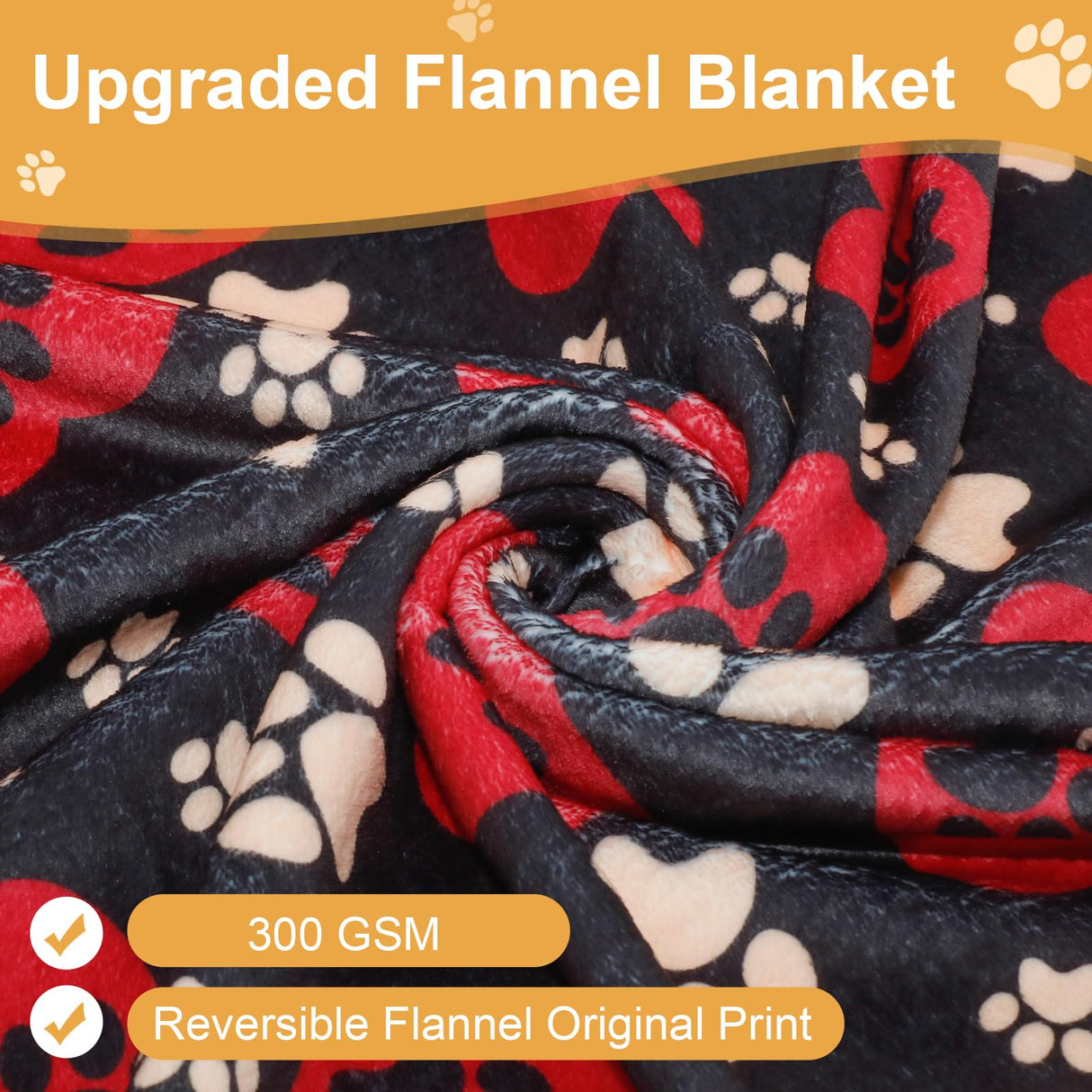 Gowyeg Dog Blankets for Large Dogs, 80"x60" Blanket Washable, Fuzzy Soft Pet Mat Throw Cover for Kennel Crate Bed, Cute Paw Pattern, Cat Blanket, Gifts Medium Small Pet Essentials, Black Red