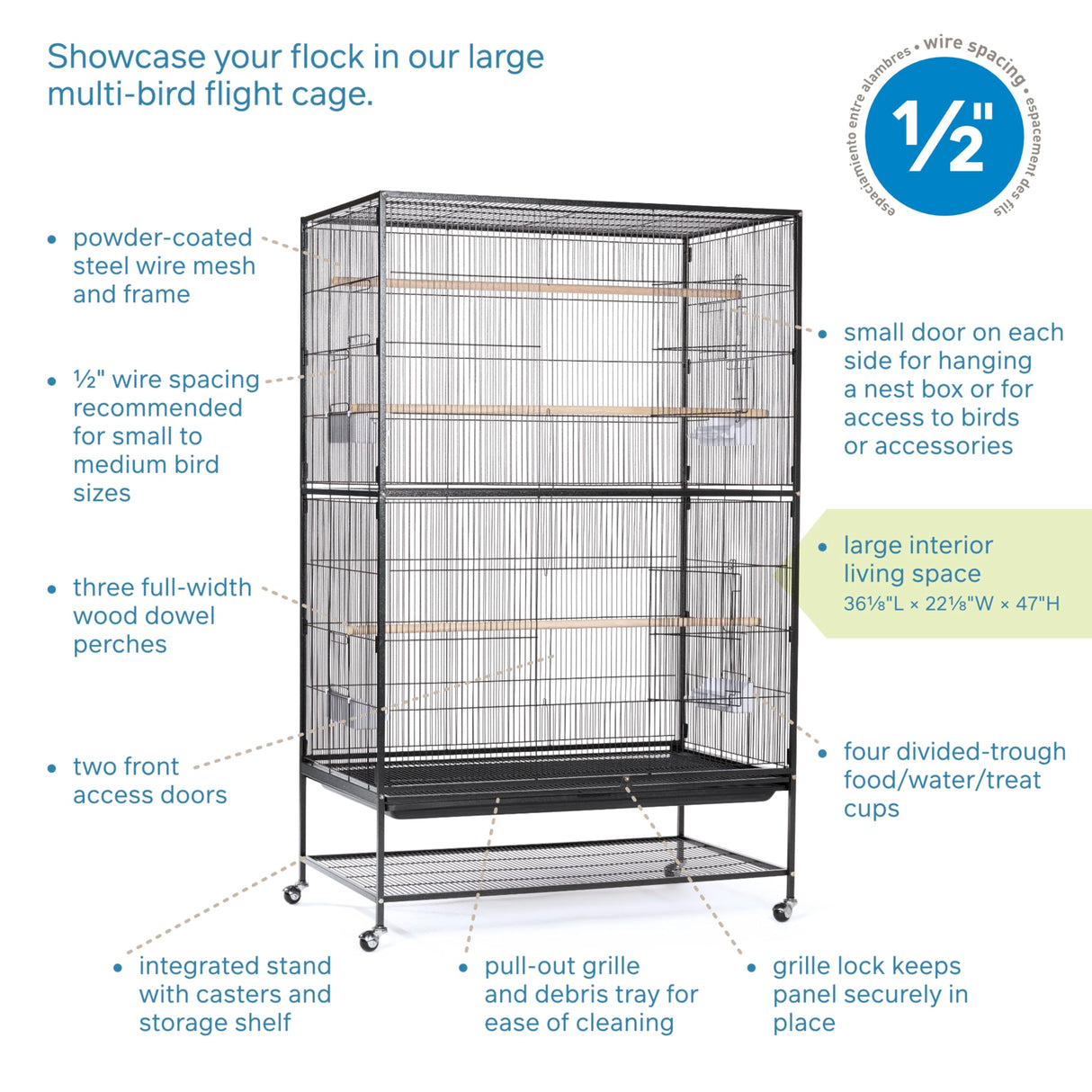 Prevue Hendryx F050 Pet Products Wrought Iron Flight Cage, X-Large, Hammertone Black