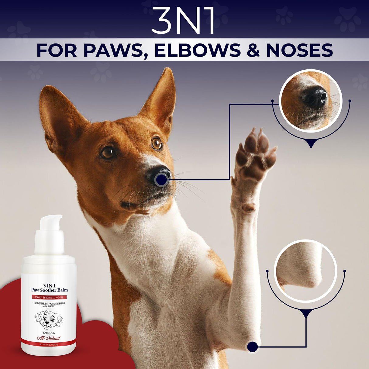 PUMBLER Dog Paw Pad Balm - 3-in-1 Lick Safe Soother & Moisturizer& Lotion for Dog Paws Nose, Elbow, Snout - Natural, Quick-Drying, Non-Sticky - All-Weather Cat Paw Balm Cream- 3.5 Oz/100Gram