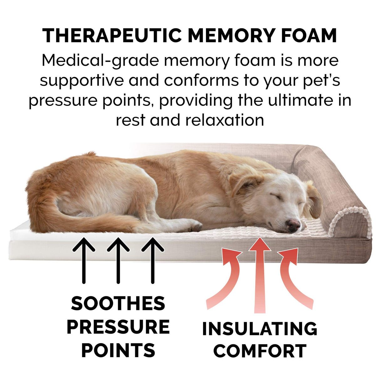 Furhaven Memory Foam Dog Bed for Large Dogs w/ Removable Bolsters & Washable Cover, For Dogs Up to 125 lbs - Luxe Faux Fur & Performance Linen Sofa - Woodsmoke, Jumbo Plus/XXL
