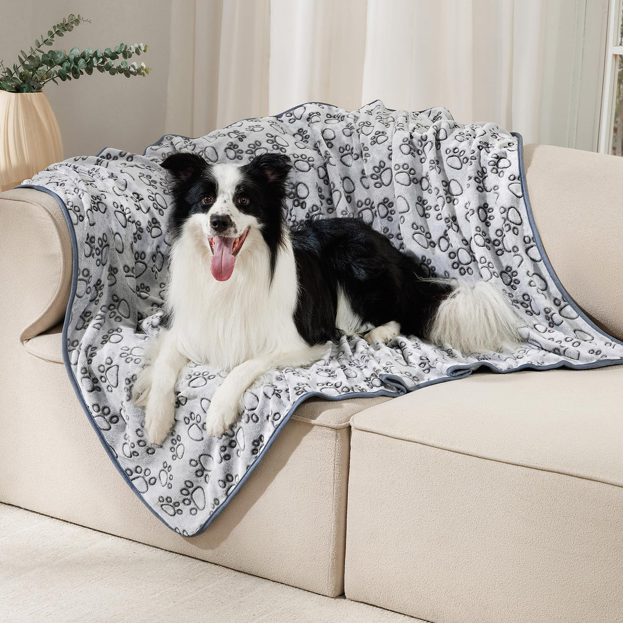 Luciphia 1 Pack 3 Blankets Fluffy Premium Fleece Pet Blanket Flannel Paw Printed Throw for Dog Cat Grey Paw Large(41"x31",Pack of 3)