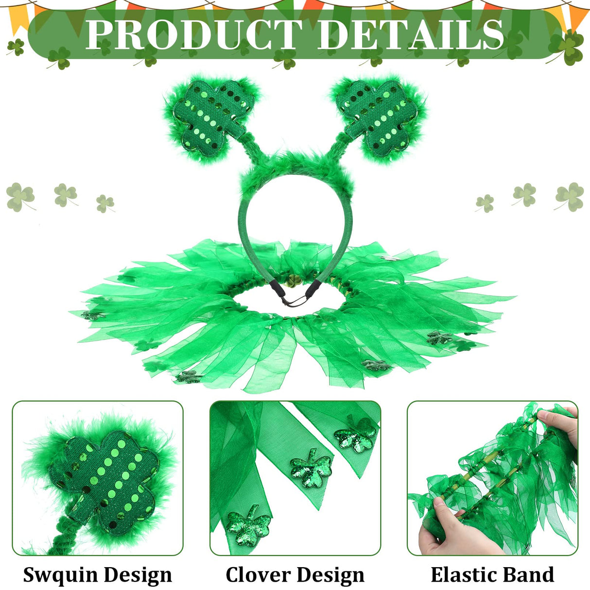 4 Pcs St Patrick's Day Dog Costume Pet Costume, Tutu for Dogs Sequins Bowtie Shamrock Headband Dog Dress Tutu Collar Green Puppy Skirt for St. Patrick's Day Irish Party Dog Pets Accessories Photo Prop