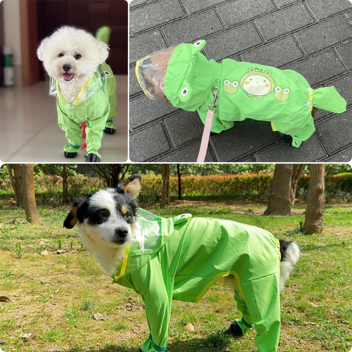 ETOSEM Dog Raincoat with Boots,Waterproof Dog Raincoats with Hood for Small Medium Large Dogs,Raincoat with Leash Ring (Green Frog, Large)