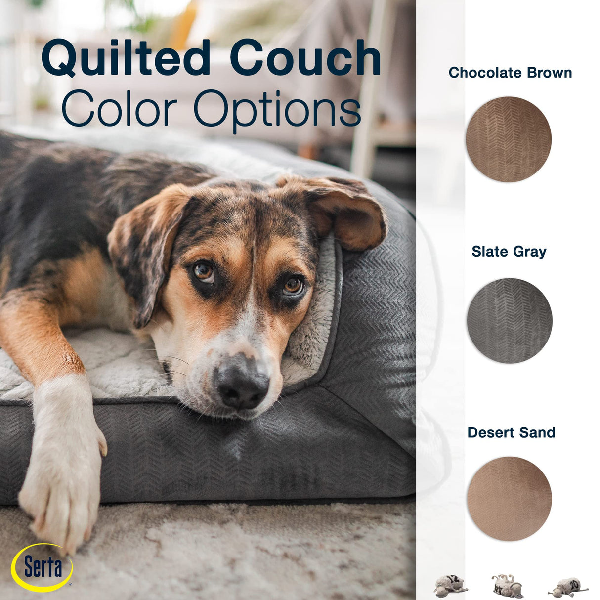 Serta Orthopedic Quilted Couch Dog Bed for Pets – Chocolate Brown (Small)