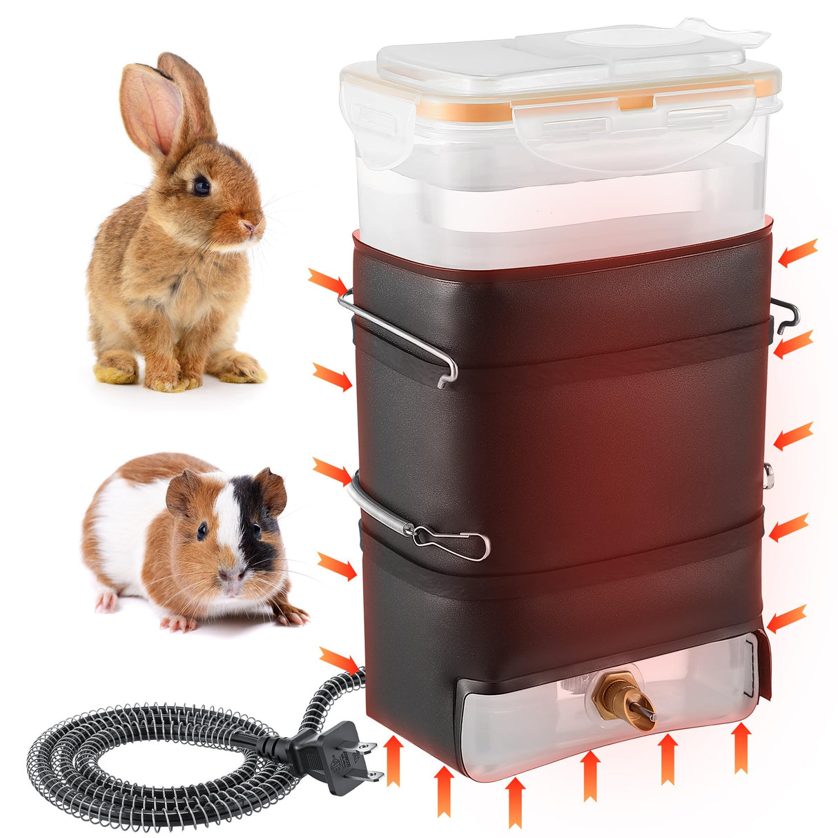 74 oz Heated Rabbit Water Bottle, Large Rabbit Water Dispenser No Drip, Bunny Bottle, Heated Small Animal Drinker for Pets, Rabbits, Guinea Pigs, Hamster, Ferrets, Birds, Mouse, Rats(1 Pack)