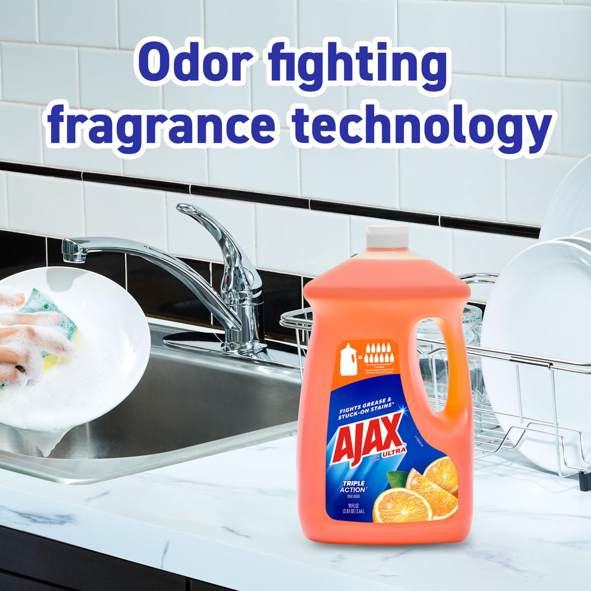 Ajax Ultra Dishwashing Liquid Dish Soap Refill, Orange Scent, Triple Action, 90 fluid ounce