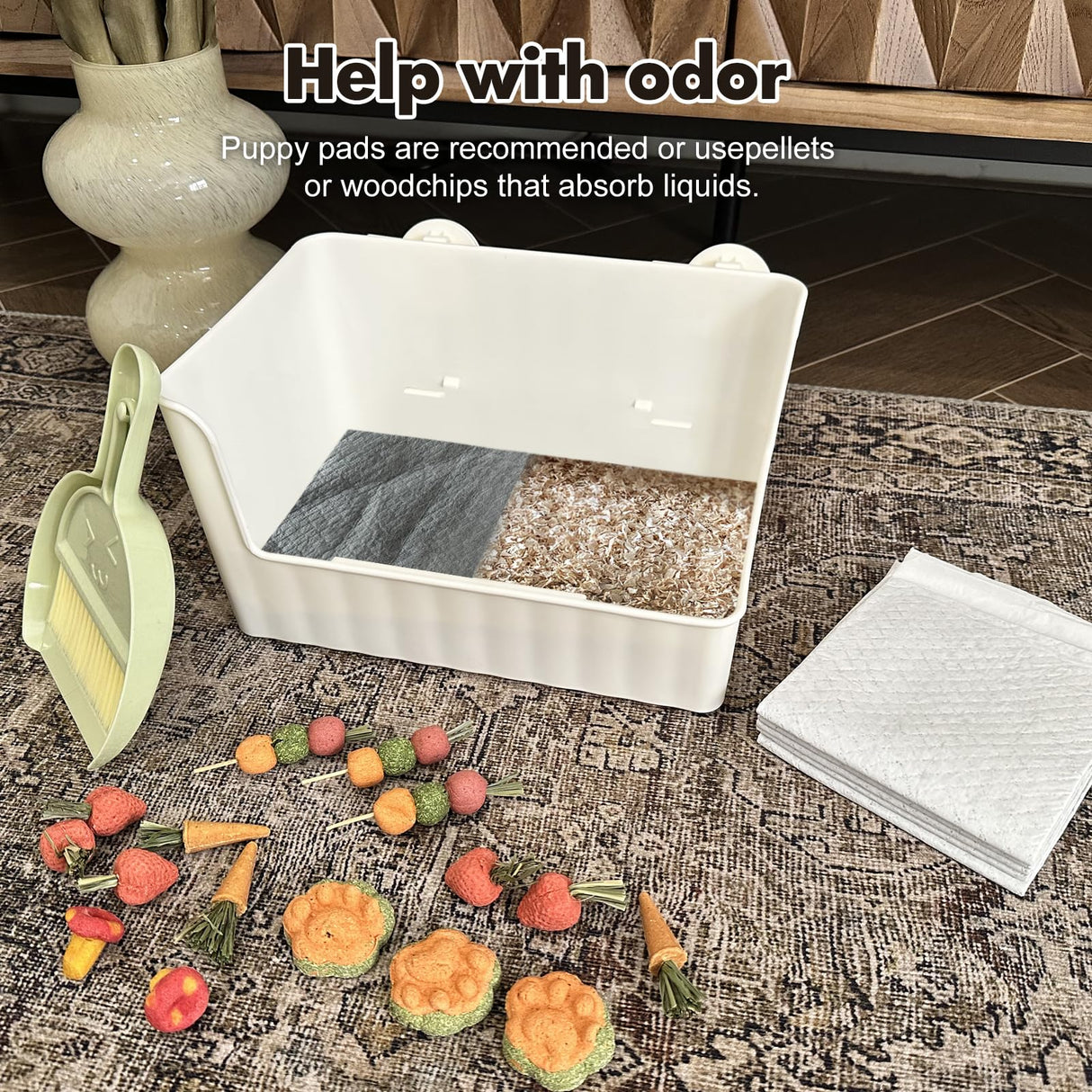 Yuoaes Large Rabbit Litter Box Bunny Potty Training Corner Litter Pan Comes with Liners Rabbit Pee Pads, Small Animal Bedding Toilet for Guinea Pig, Ferret, Hamster, Bunnies (White)