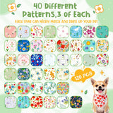 Bulyoou 120 Pcs Spring Dog Bandanas Bulk Floral Printing Pet Bandanas Dog Handkerchiefs Spring Scarf Bibs Triangle Bibs Adjustable Kerchief Pet Grooming Costume Accessories