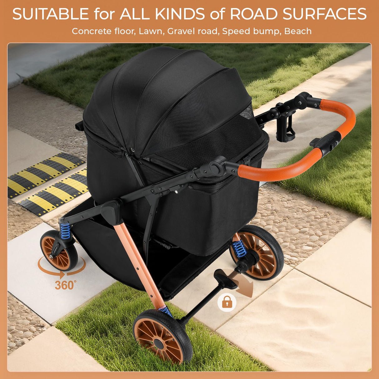 MAMIZO Pet Stroller for Medium Dogs Cats Up to 55 lbs, All-Terrain 3-in-1 Dog Stroller with Detachable Carrier, Rubber Wheels, One-Click Folding, Storage Basket & Cup Holder, for Senior Dogs & Cats