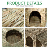 BWOGUE Large Grass House for Guinea Pigs,Hand Woven Straw Hut Foldable Small Animal Play Hideaway Bed with Double Openings Playhouse for Bunny Guinea Pig Chinchilla Ferret