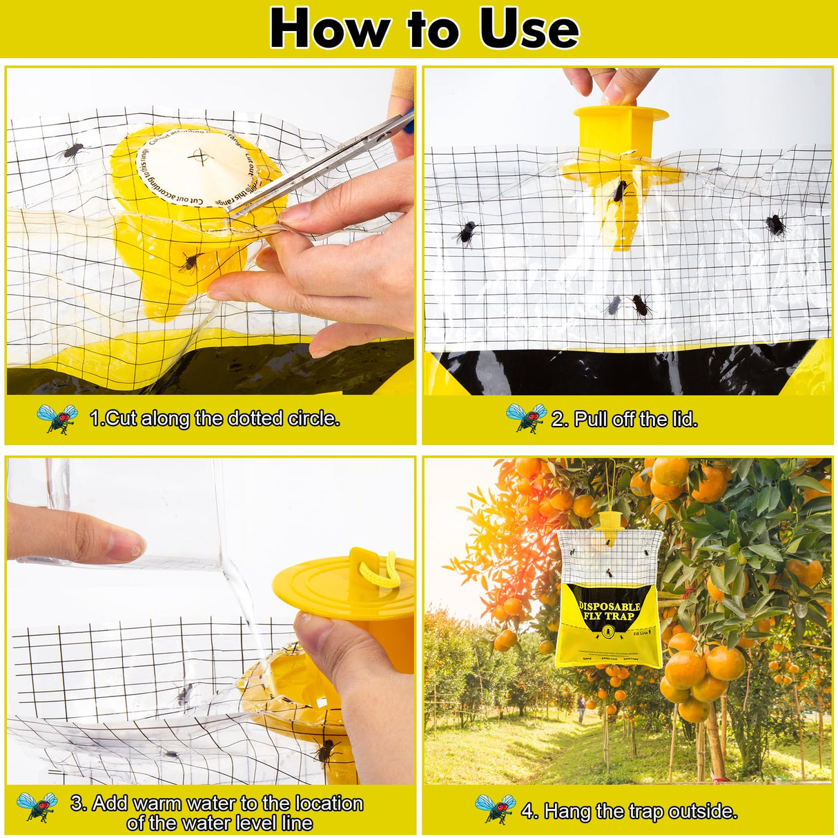 Big Bag Disposable Fly Traps Outdoor Hanging, Ranch Stable Horse Fly Hunter Trap Control Indoor for Home for Barn, Mosquito Bug Flying Insect Trap Catchers Killer Repellent 8 Natural Pre-Baited