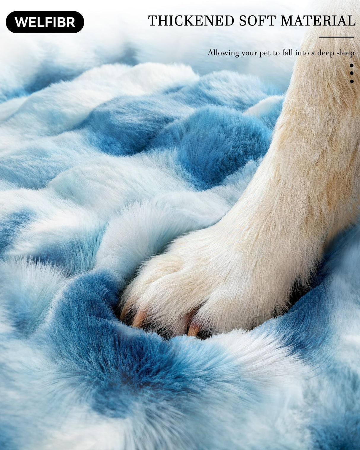 Welfibr Dog Bed with Shredded Foam Filling, 35" *25" Calming Pet Sofa with Removable Washable Cover, Soft Faux Fur Bolster Couch for Dogs, Anti-Slip Bottom (Tie-Dyed Blue, Small)