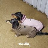 Dachshund Turtleneck Pullover Polar Fleece Four-Legged Dog Jumpsuit, Stretchy Warm Soft Anti-Static Pajamas for Wiener Dog& Small Dogs Fall Winter (Khaki, Small (7-11 lbs))