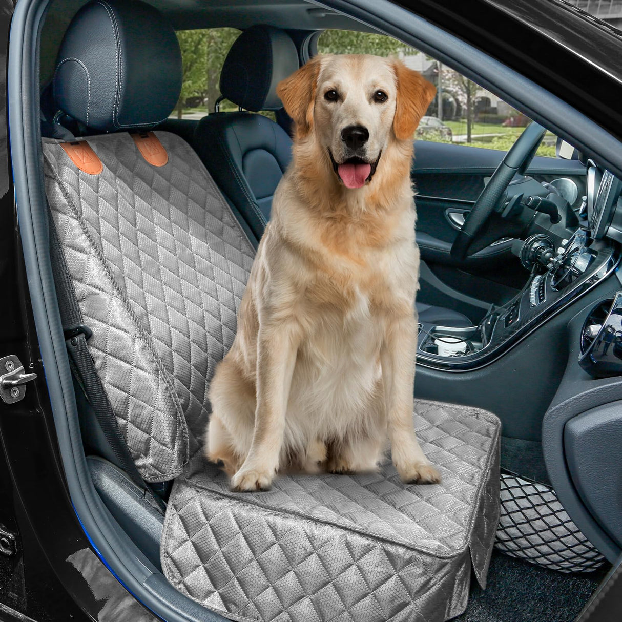 PETICON Front Seat Cover 2 Pack, Full Protection Dog Car Seat Cover with Side Flaps, Nonslip Scratchproof Captain Chair Seat Cover Fits for Cars, Trucks, SUVs, Jeep (Gray)