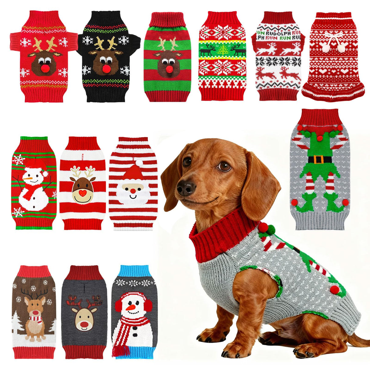 AXIIJGL Dog Christmas Costume Elf Outfit for Dogs with Leash Hole Small Dog Christmas Outfits Pullover Gray Clothes for Dachshund Chihuahua Frenchie