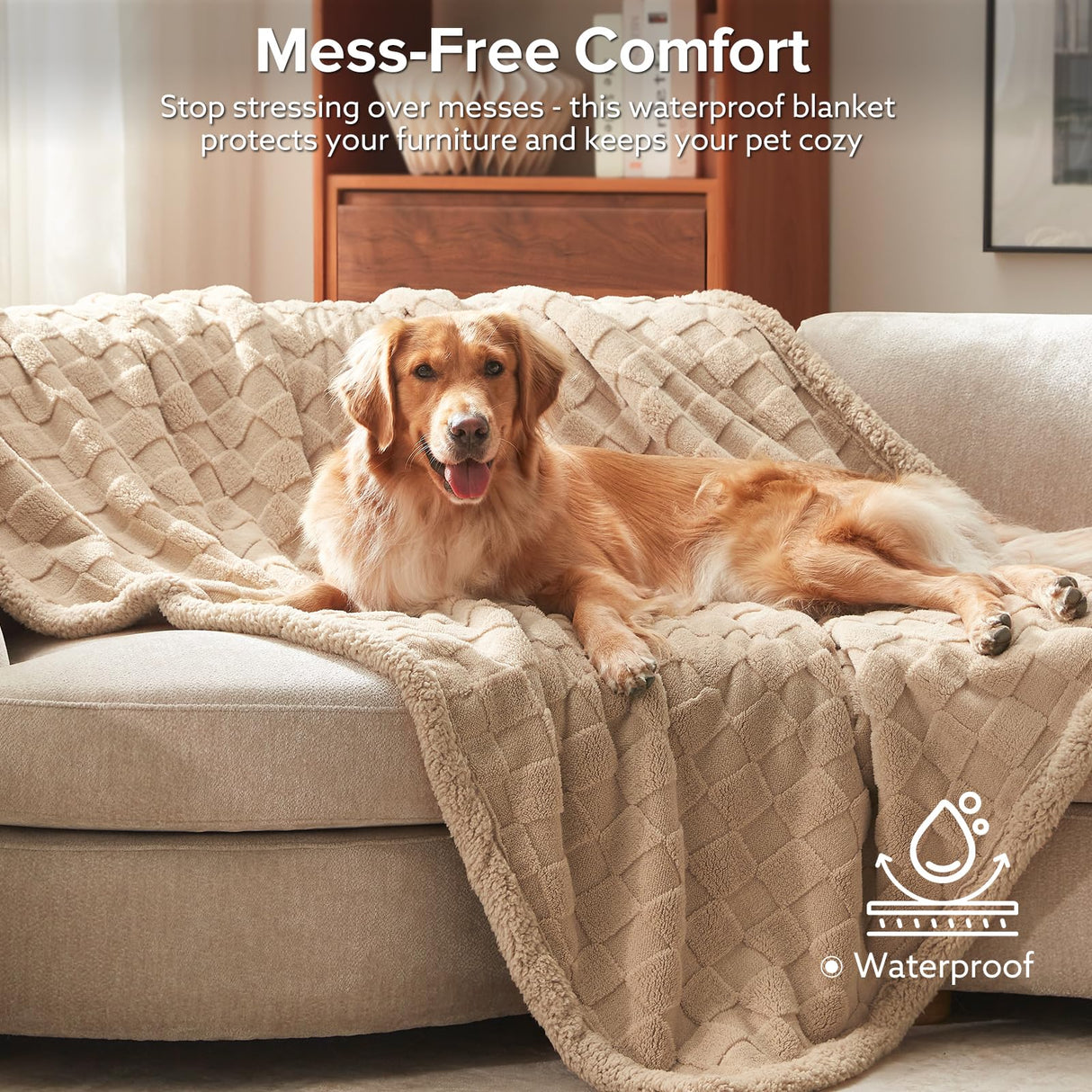 GASUR Waterproof Dog Blankets for Large Dogs, Dog Blanket for Couch Bed, Fleece Pet Blanket for Furniture Sofa Protector, Soft Pet Throw Blankets for Crate Car Outdoor, Washable, Twin 60"x80" Beige