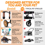 Evertail Dog Stroller for Small Dogs & Cats – 3-in-1 Pet Stroller with Detachable Carrier & Car Seat, Foldable Cat Stroller for 2 Cats or Medium Dogs up to 55 lbs, Rubber Wheels & Shock Absorbers