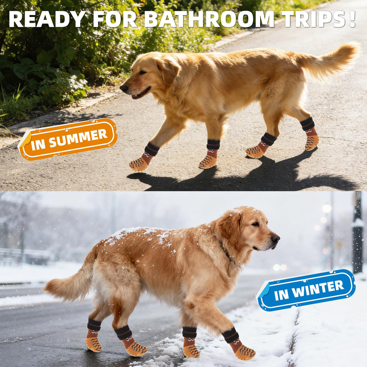 Nesayver Dog Socks Shoes to Prevent Licking Paws for Hardwood Floors, Pet Booties for Hot Pavement with Grip Traction Control, Winter Boots & Paw Protectors for Small Medium Large Senior Dogs,Khaki M