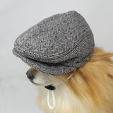Handmade Dog Ivy Cap Newsboy hat for cats Halloween costume hat for pets (Medium, Black&White Herringbone)