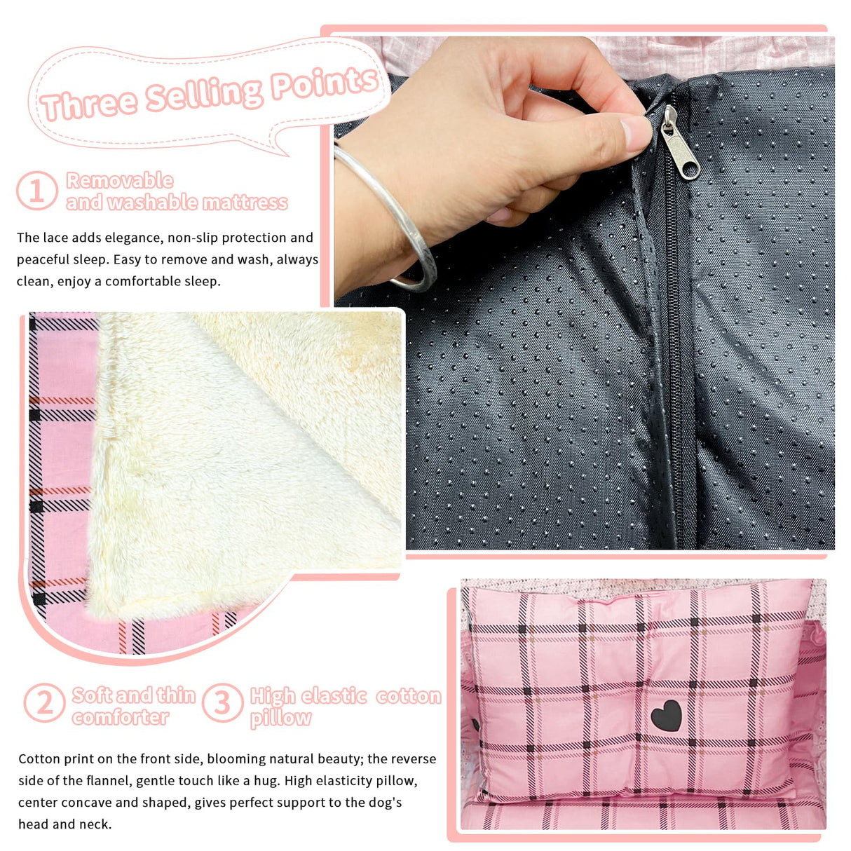 Lukhmelf Pet Stroller Pad, Anti-Slip Bottom, Removable & Washable Dog Pillow & Quilt Set (Pink)