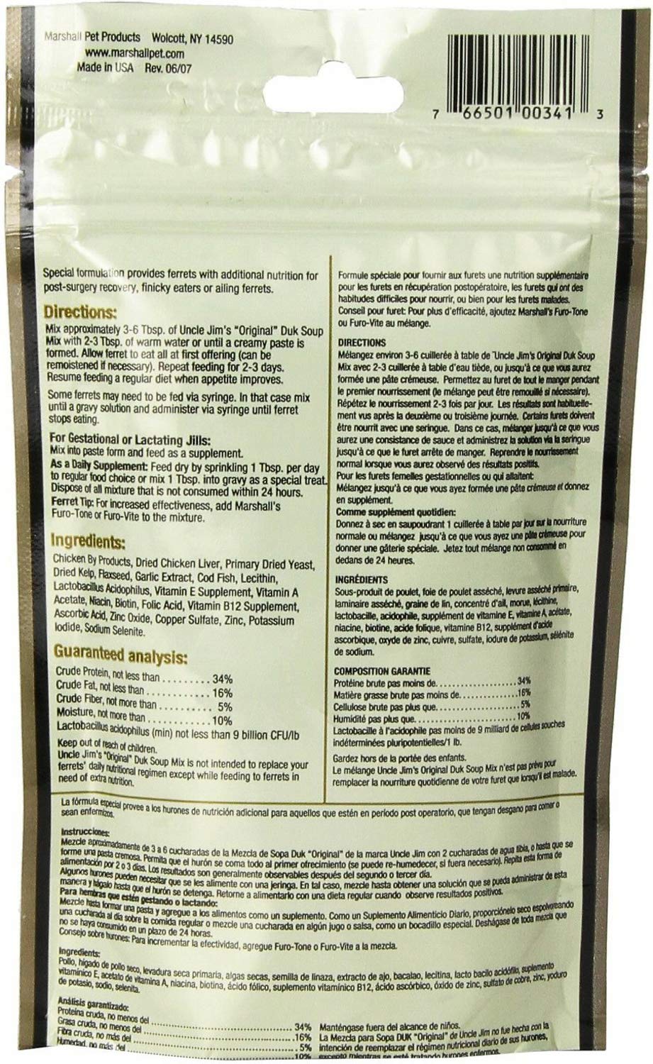 Marshall Uncle Jim's Original Duk Soup Mix for Ferrets 1.69Lb (6 x 4.5oz)