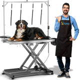 KANIS Professional Electric Dog Grooming Table - Heavy Duty, Height Adjustable Pet Grooming Table w/Leveling Wheels, Dog Grooming Arm, Anti Slip Tabletop & Tool Organizer (Grey, 49")