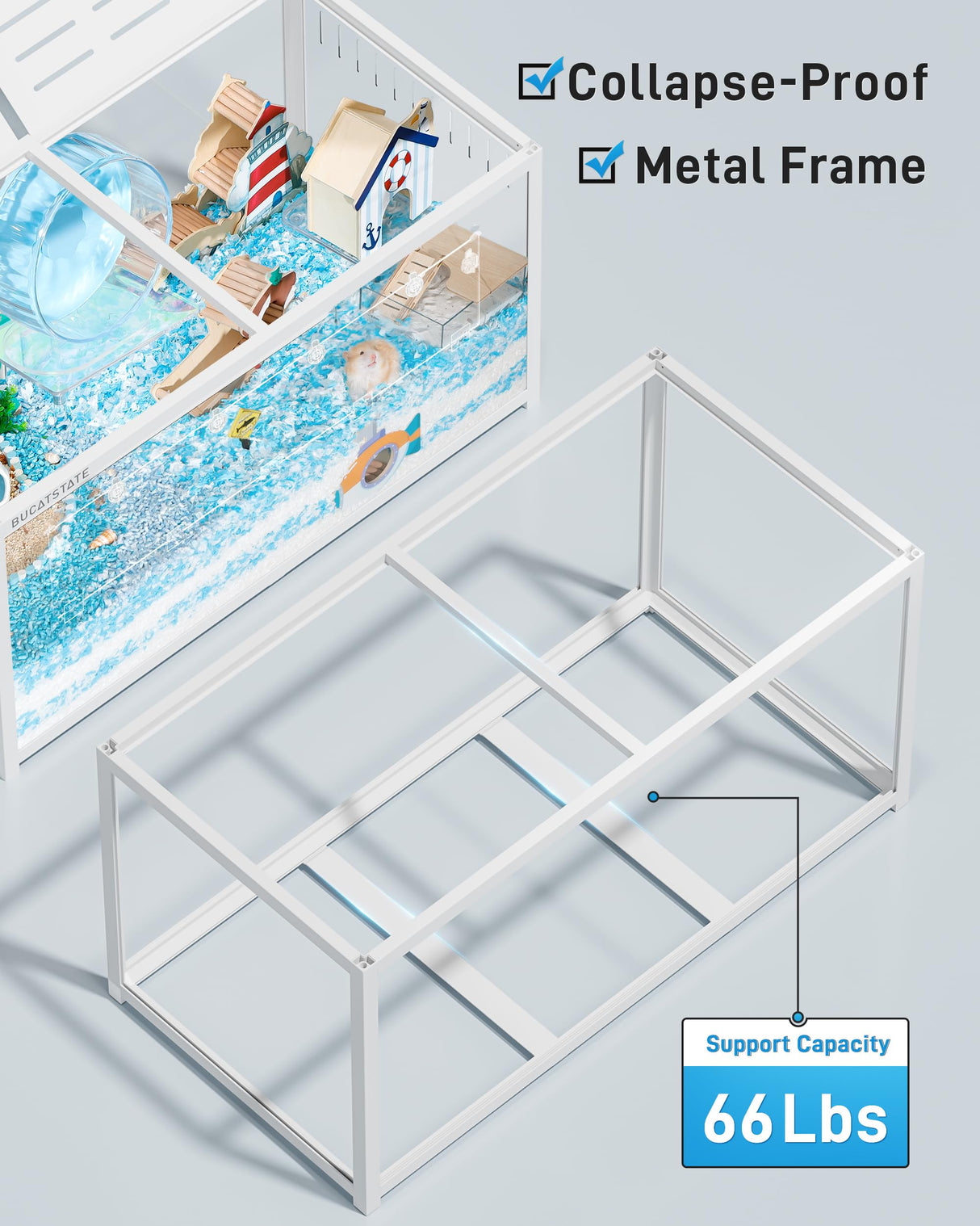 BUCATSTATE Hamster Cage 3.0: Metal Large Rat Cage Stackable with Top Access Easy Assemble 47L x 23.6W x 25.5H Inches Dwarf Syrian Hamster Tank for Gerbil Mouse (7.8 ft², White)