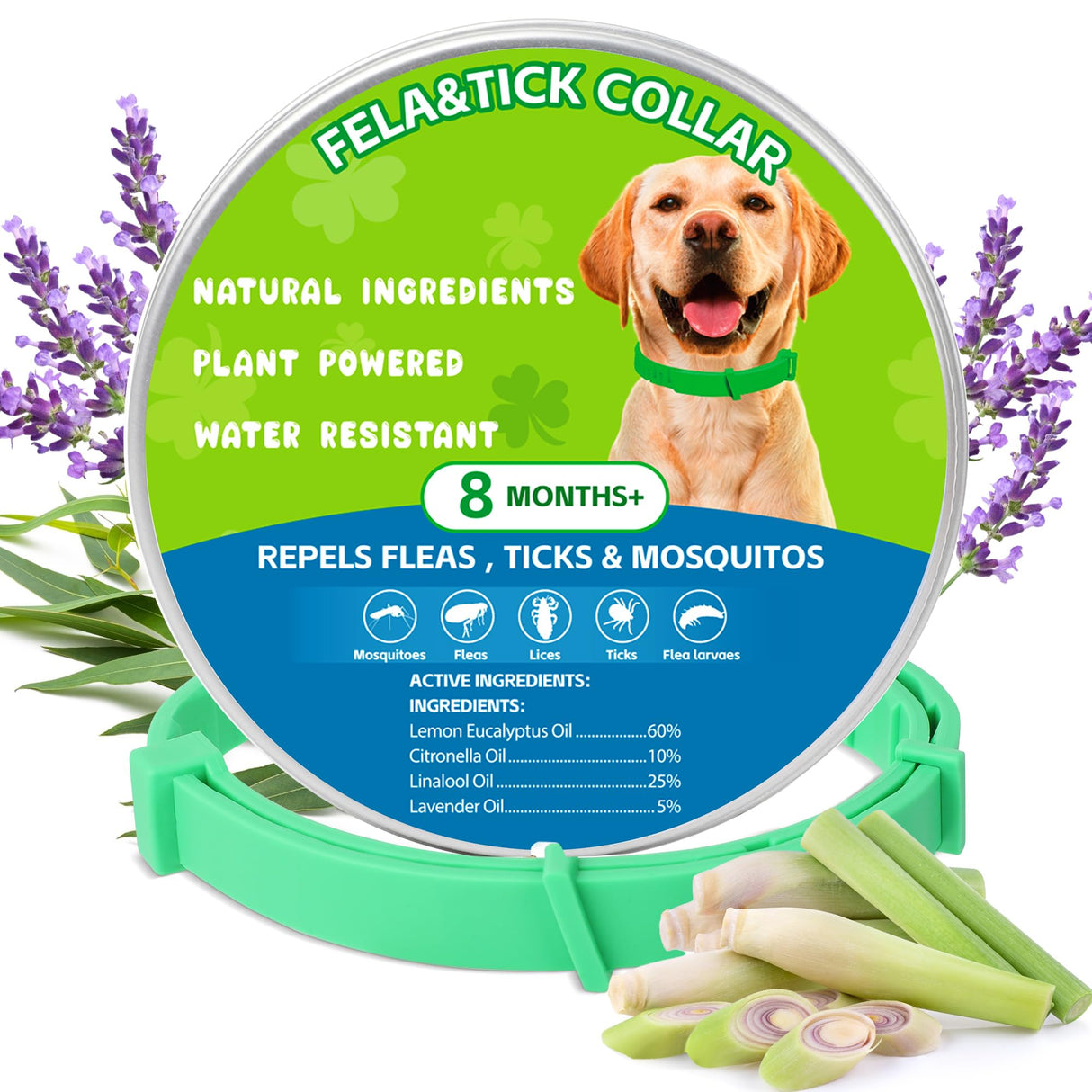 Trihood Natural Flea & Tick Prevention Dog Collars – 2-Pack Adjustable Waterproof Collars with Essential Oils (Lemon Eucalyptus, Citronella, Lavender, Linalool), Safe for All Breeds