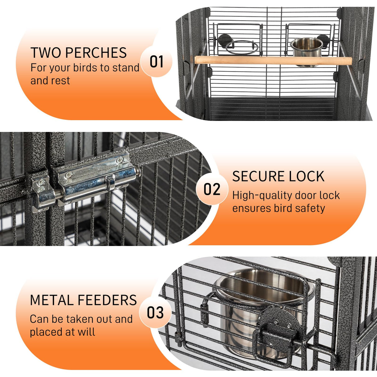 VINGLI Bird Cage with Rolling Stand for Parrots, Cockatiels, Budgies, Lovebirds, Small/Medium Birds (62“H with Play Top)