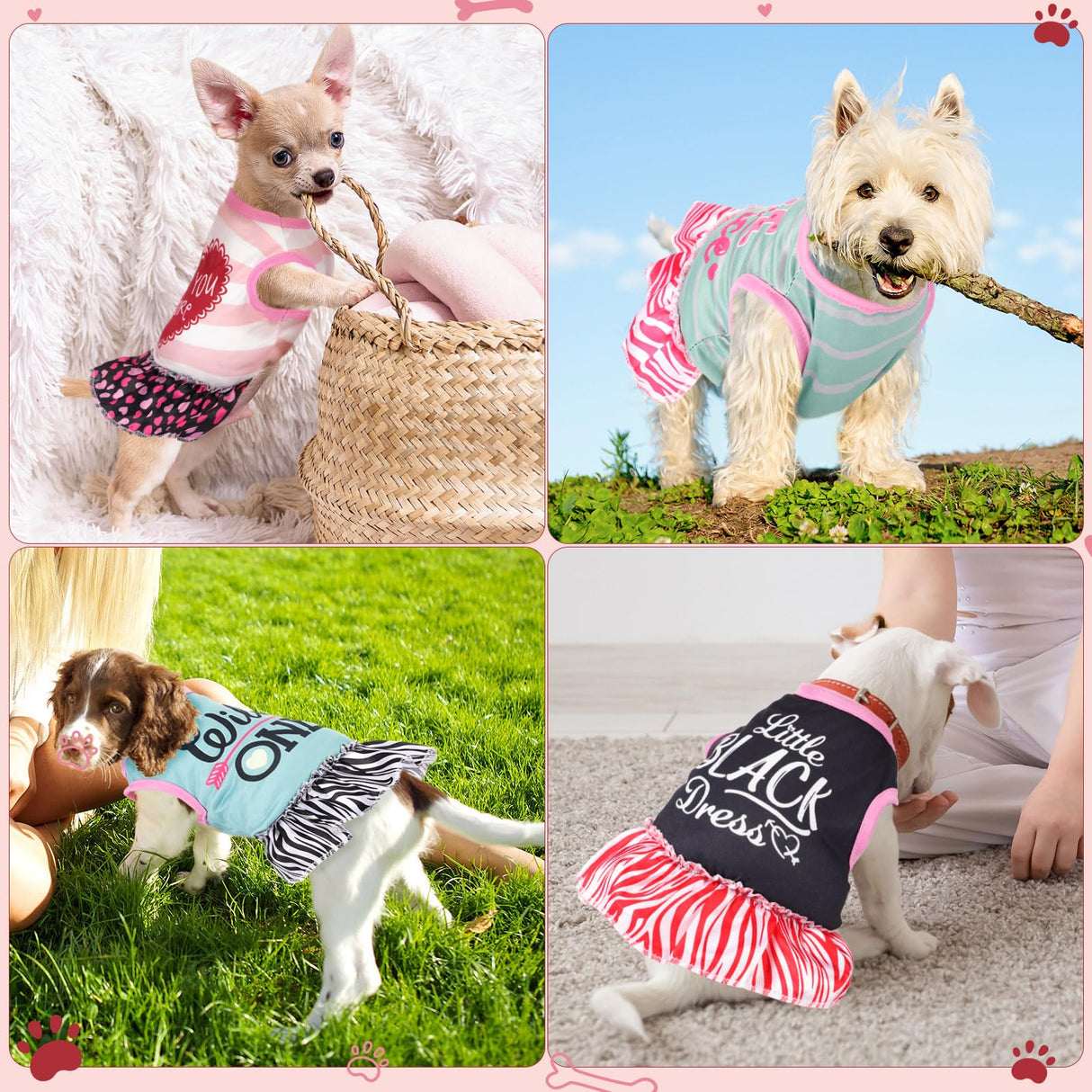 Clysee 6 Pack Girl Dog Clothes Pet Dress Shirt Female Cute Dog Sundress Puppy Christmas Apparel Clothes Outfits with Ruffles for Pets Cats(Medium)