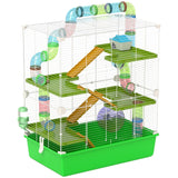 PawHut Extra Large 23" Hamster Cage with Tubes and Tunnels, Portable Carry Handles, Rat House and Habitats Big 5-Tier Design, Mouse Cage Includes Exercise Wheel, Water Bottle, Food Dish, Green