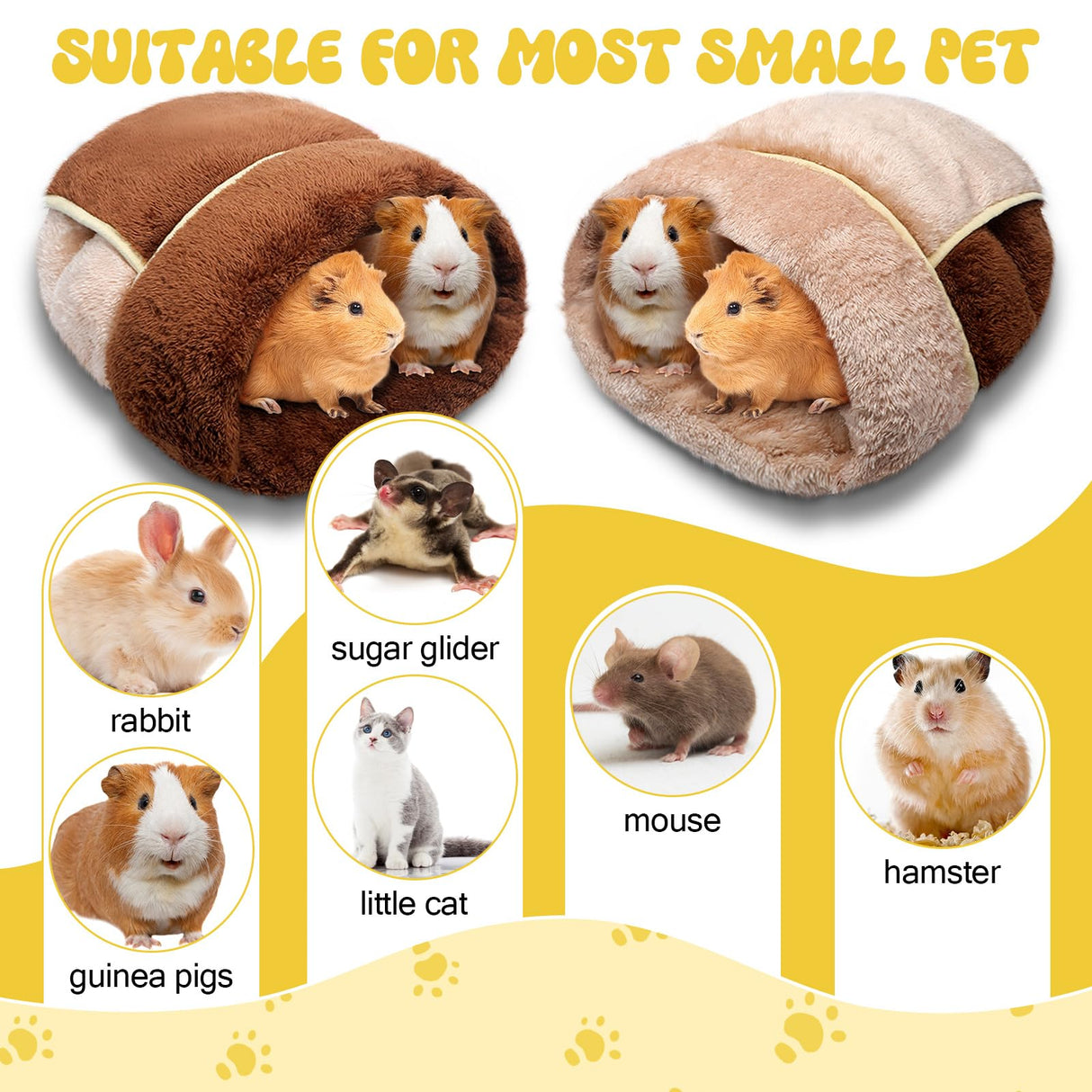 Wenqik 2 Pcs Guinea Pig Hideouts Washable Bunny Bedding Cuddle Warm Small Pet Sack Supplies Portable Pet Carrier Cage Nest Guinea Pig Accessories for Cage(Dark Brown, Light Coffee,Plain)