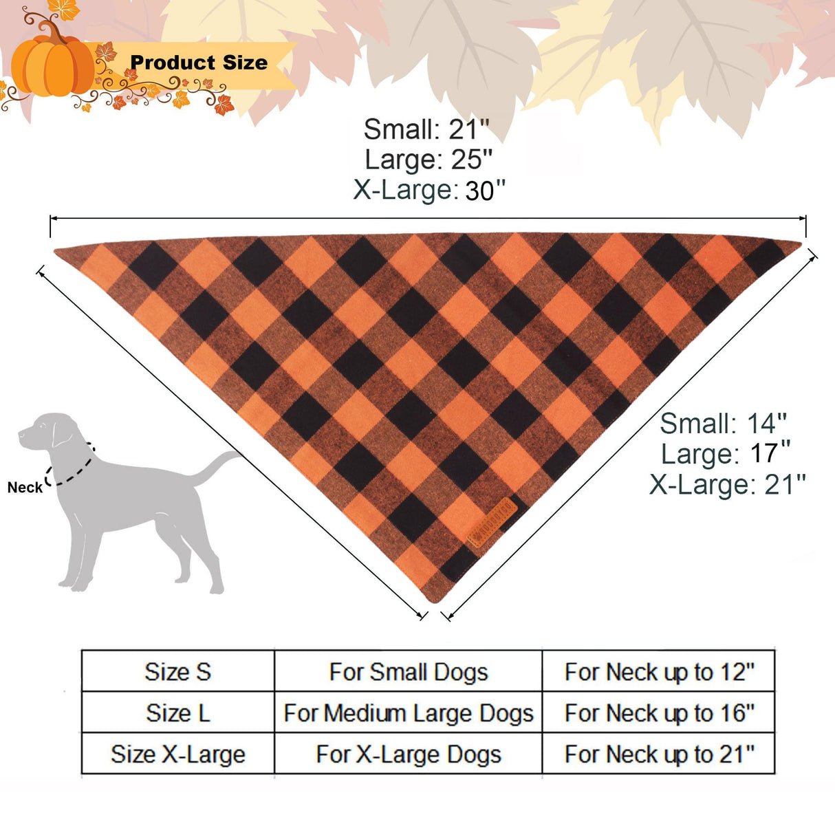 ADOGGYGO 4 Pack Plaid Dog Bandana for Fall Halloween Thanksgiving Christmas, Red Green Orange Plaid Pet Scarf Plaid Holiday Bandanas for Medium Large Dogs (Large)
