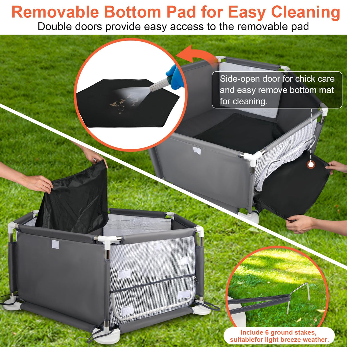 45"x45"x19.7" Sturdy Stainless Steel Frame Small Animal Playpen, Brooder Box for Chicks with Removable Roof & Bottom Pad for Easy Cleaning, Pet Playpen for Ducks, Kittens, Bunnies, Quails, Guinea Pigs