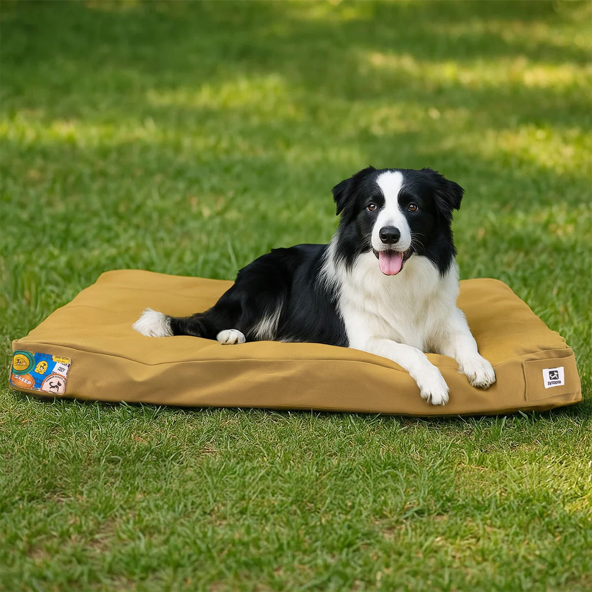 Sytopia 36 Inch Waterproof Canvas Outdoor Dog Bed for Large and Medium Dogs, Washable Removable Cover, Indoor Outdoor Patio Pet Pad, Yellow