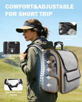 Cat Backpack Carrier with Detachable Round Play Tunnel, 2 in 1 Expandable Cat Backpack with Breathable Mesh,Cat Carrying Backpack for Cat 17lbs & Small Dog 13lbs,Grey Orange.