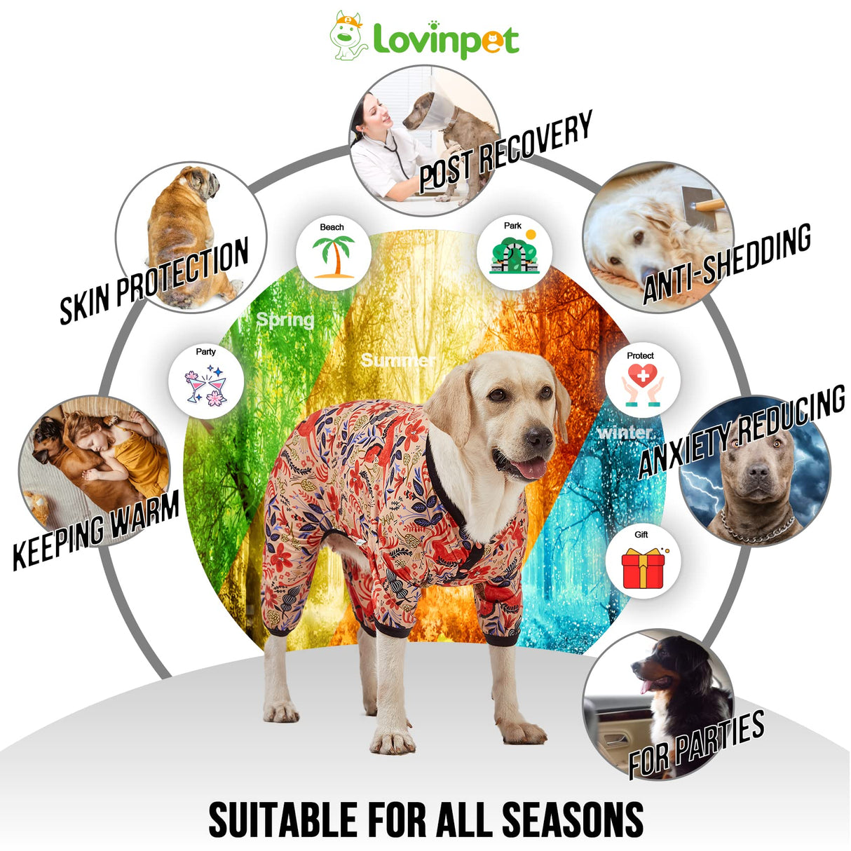 LovinPet Large Breed Dog Pajamas, Lightweight Pullover Full Coverage Dog Pjs, Pitbull Onesie, Happy Horse Coral Print, Pitbull Shirt, Pet Pajamas for Dogs, Pet PJ's, M