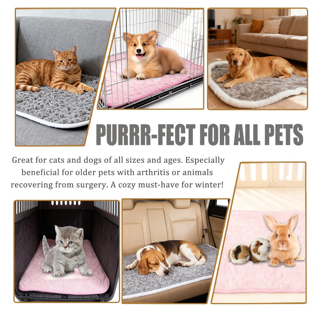 SUPRIY 2-Pack (Pink + Gray) Self-Warming Cat Mat Self-Heating Dog Mat Warm Pet Pad Reflective Heating Pet Bed Waterproof and Washable Suitable for Dog Cat Bed Cage Mats Blanket (Medium19x27.5IN)