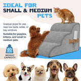 PAWZY Dog Stairs for Medium-Height Beds & Couches, 3-Step Foam Pet Steps 15.5” High for Small Dogs & Cats up to 60 lbs, Wide Non-Slip, Waterproof Washable Zipper Cover, No Assembly, Grey