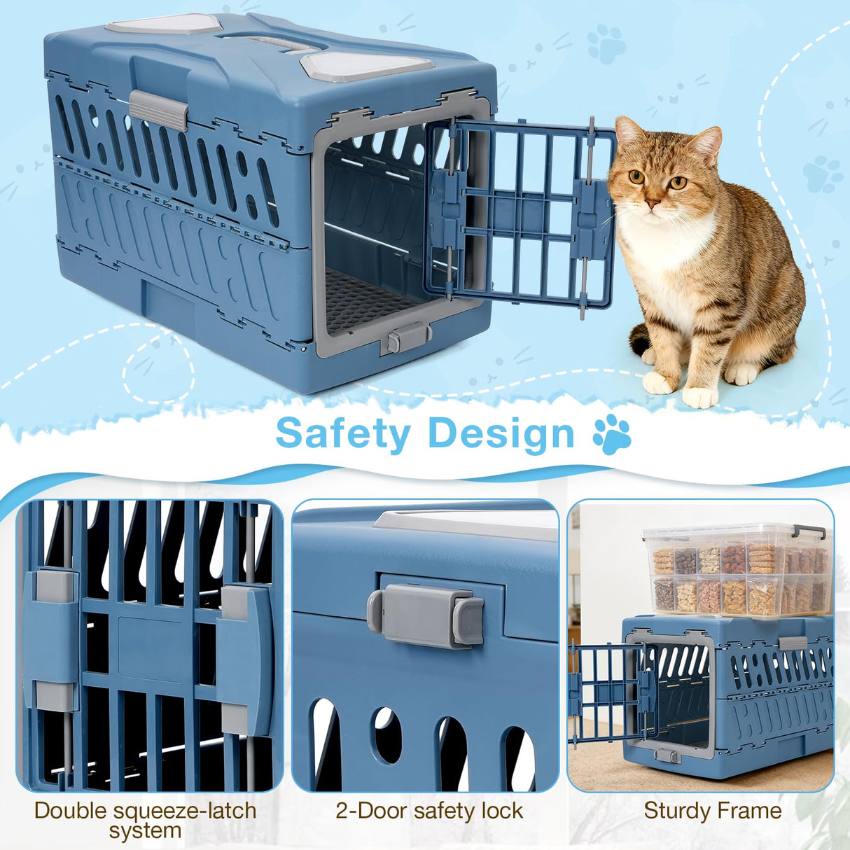 Pet Carrier for Cats & Small Dogs, Foldable & Durable Hard Cat Carrier Plastic, 2-Door 360° Ventilation Clear Top Pet Travel Kennel Crate for Longer Traveling Upto 22Lbs (22.0" L x 13.0" W x 14.6" H)