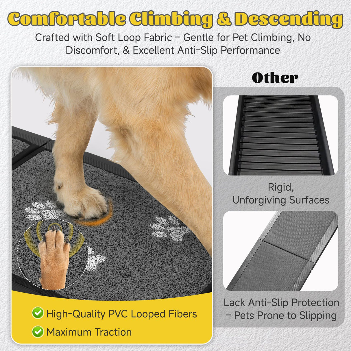 Upgraded Dog Ramp for Car 71" X-Long & 19.7" Wider Portable Dog Ramps for Large Dogs Non Slip Rug Surface Extra Wide Steps for SUV Car and Truck Folding Dog Ramp Supports Up to 270LBS