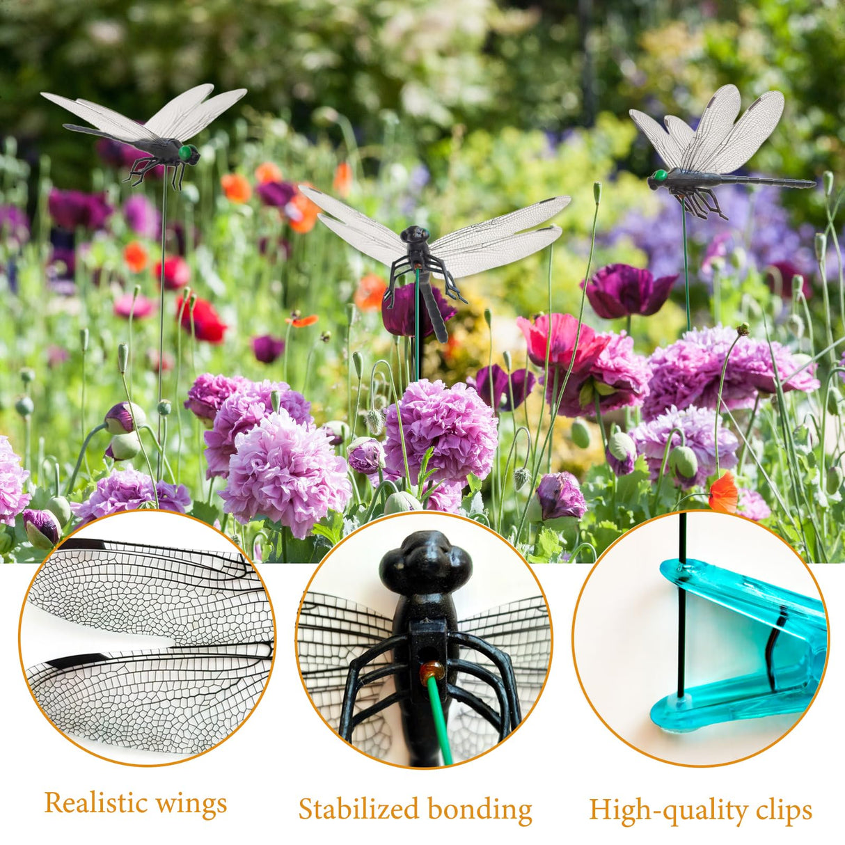 Lidengle Dragonfly Clips Black Dragon Fly Hat Clip Artificial Realistic 3D Dragonflies Garden Stakes Decor for Indoor Outdoor (10 Pcs)