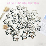 32 PCS 1.22" Star Hair Clips, Y2K Accessories, Non-Slip Metal Snap Silver Barrettes for Kids & Girls & Women kpop Styling