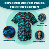Ladybird Line 701 Blue Paw Print Waterproof Dog Grooming Smock with Pockets, Hair and Bleach Resistant, Covered Zipper Panel, Mesh Back, Adjustable Back Tie Belt, for Pet Grooming and Vet Clinics-4XL